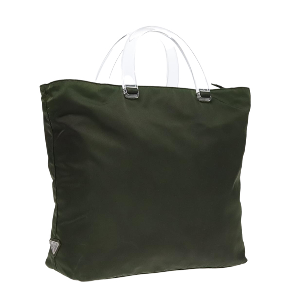 PRADA Hand Bag Nylon Green Clear Silver Auth 88240 - Picture 1 of 16